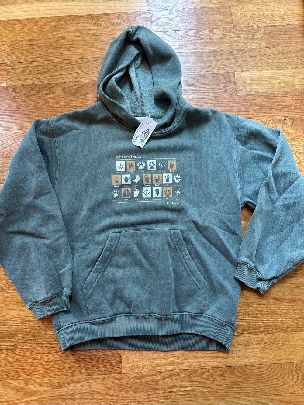 L.L. Bean Kids Sage Green Hoodie with Nature Tracks Graphic nwt size medium